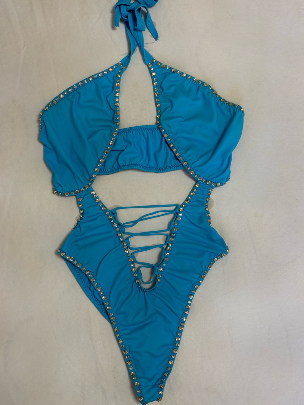 GETRAVY electric Light Blue Rhinestone Bodysuit Siza Small - Picture 2 of 4